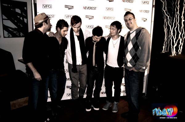 L-R: PAUL LODUCA - BASS, BRENDAN COLAMECO - DRUMS, SPYROS CHALKIOTIS - VOCALS AND MIKE CLOSE - AXE/KEYS and VIC PARK's Angelo 'Levi' Themelkos. 'ABOUT US' VIDEO RELEASE PARTY