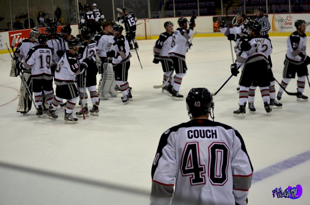 BRAMPTON BEAST HOCKEY TEAM CONGRADULATES EACH OTHER ON THEIR 4-0 WIN